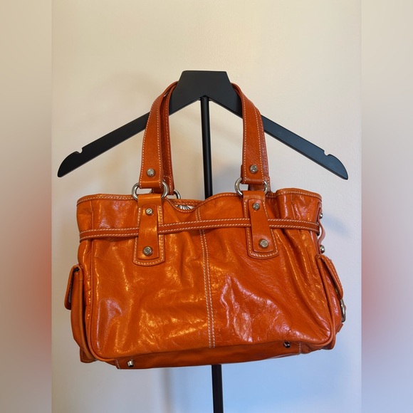 Francesco Biasia Italian Leather Tote Bag Orange Structured Shoulder Purse - Picture 1 of 3